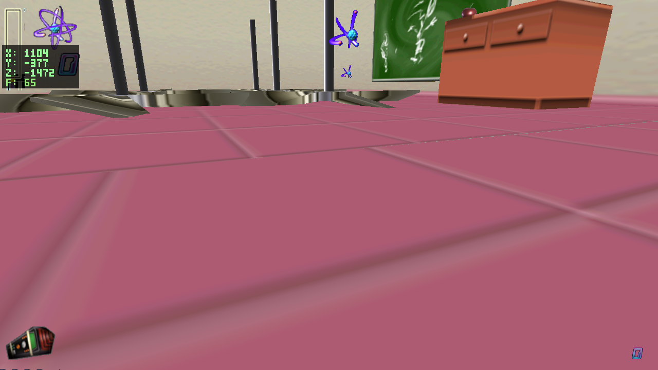 before: faceted spheres where desks should be